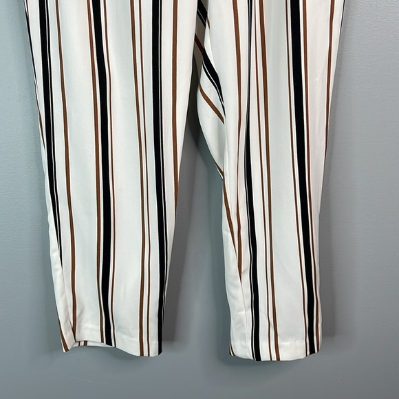 DYNAMITE Striped Pants High Waist Elastic Drawstring Waist Ivory Brown Black M - Picture 4 of 10